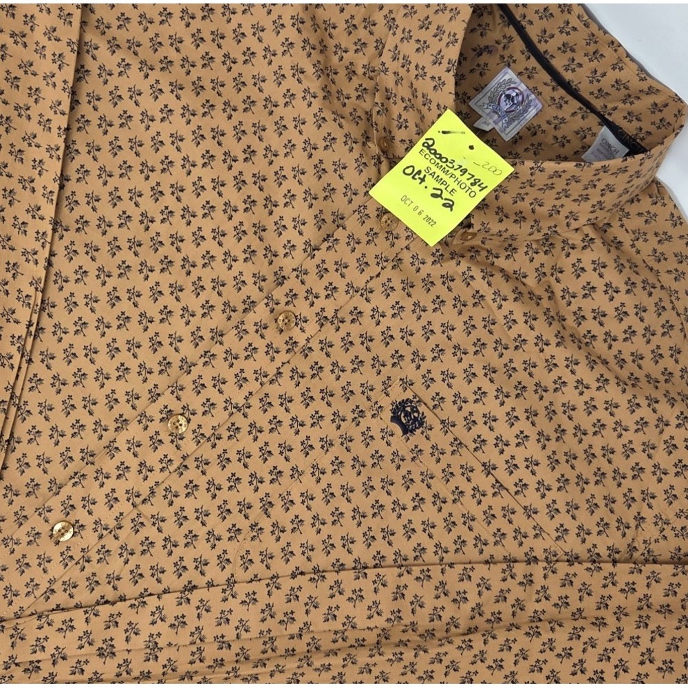 Cinch Men's Floral Print Long Sleeve Button Down Shirt Medium Brown Stretch NWOT